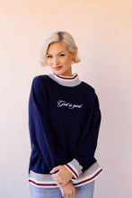 Load image into Gallery viewer, God is Good Mock Neck Pullover navy