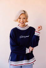 Load image into Gallery viewer, God is Good Mock Neck Pullover navy
